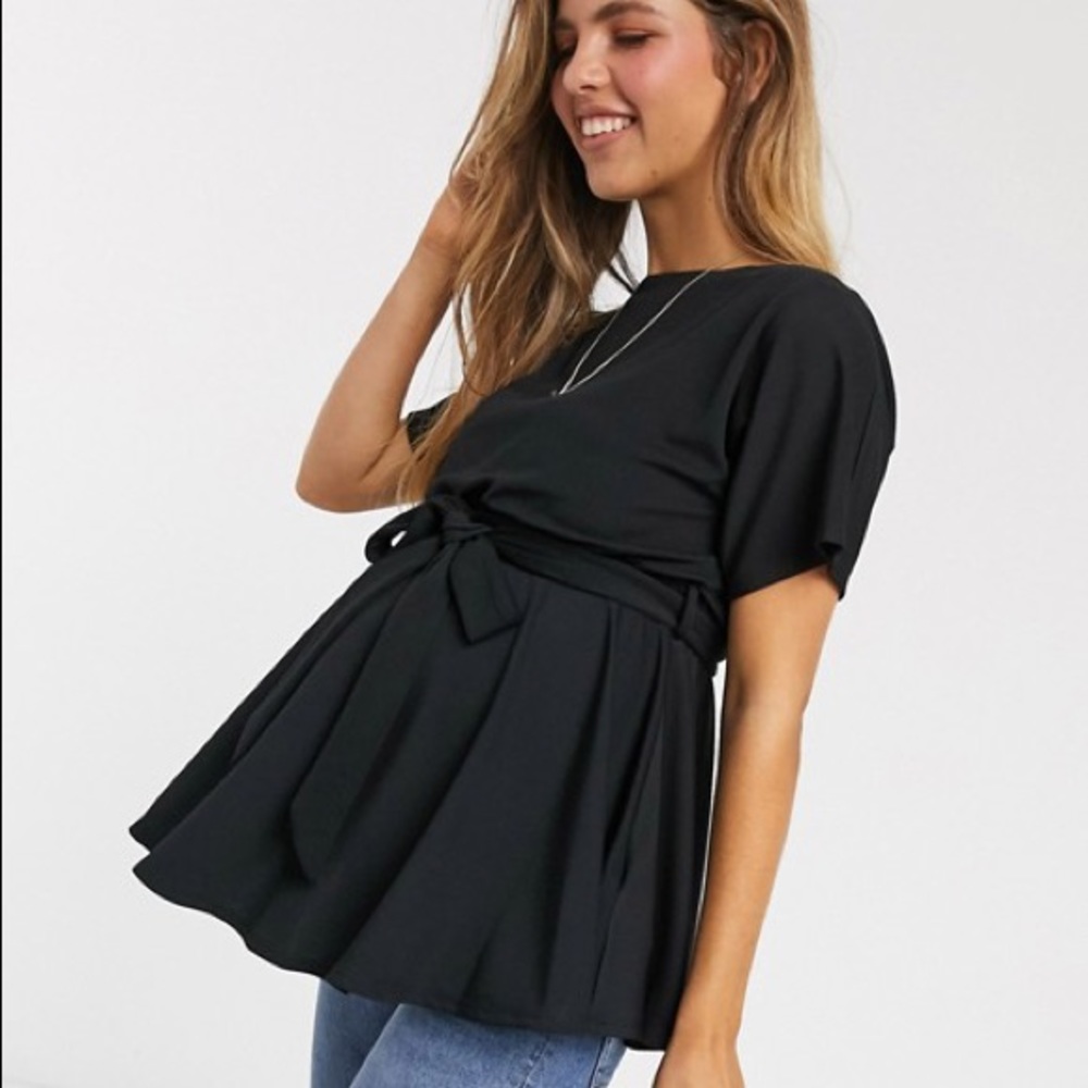 New Look Maternity tie front batwing top in black